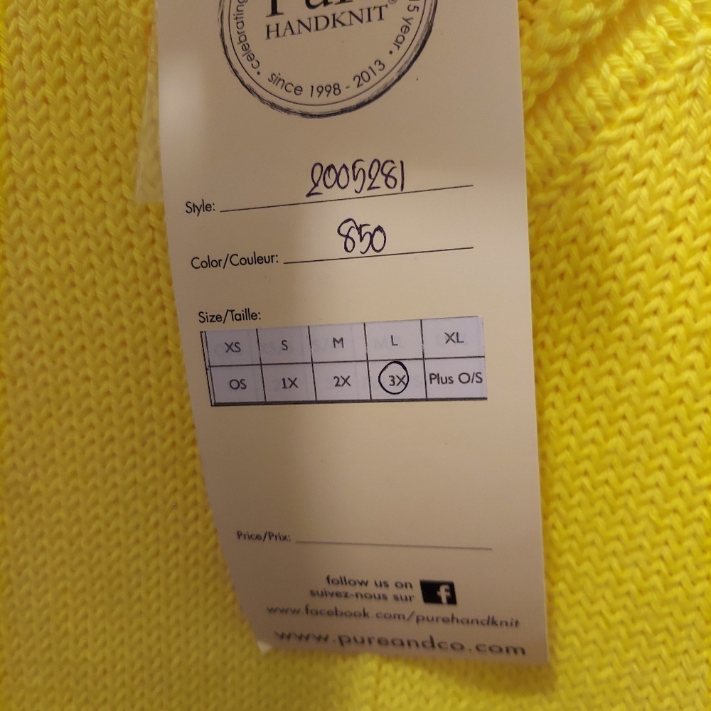 Pure Handknit 100% cotton womans sweater vibrant yellow size 3X - Picture 9 of 12